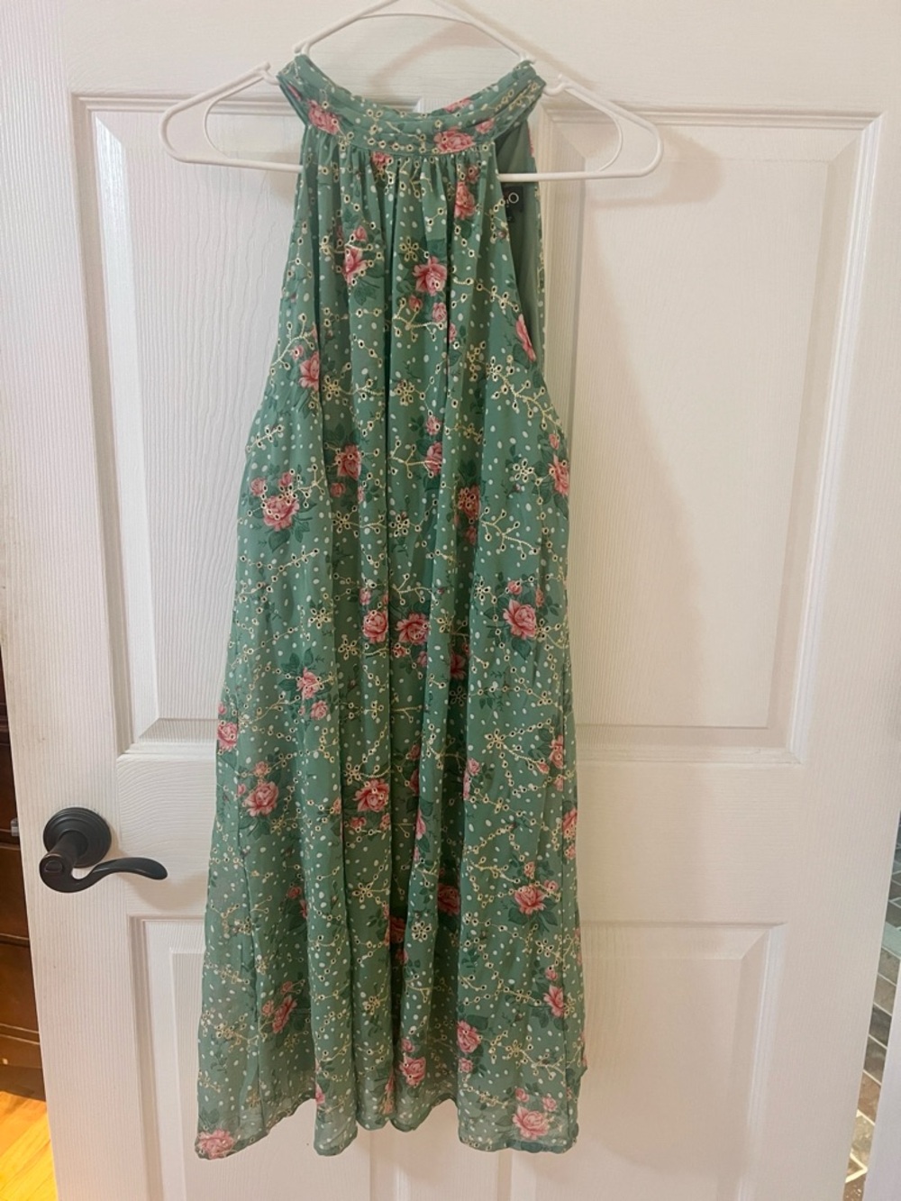 Sleeveless Green Floral Halter Midi Dress